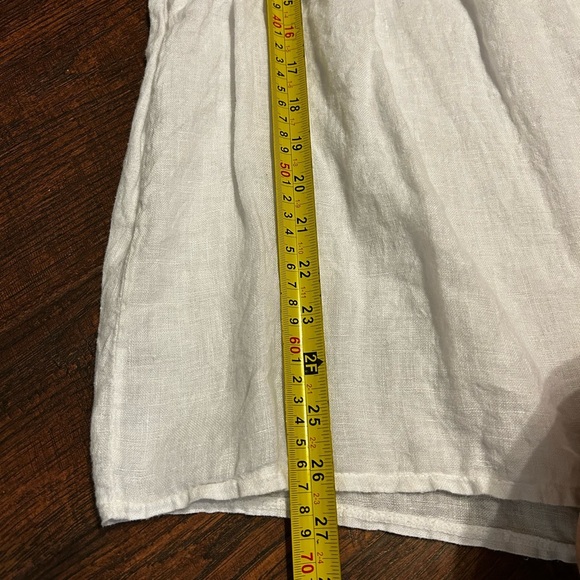 Cream Boxy Linen Blend Flutter Sleeve Tunic with Mandarin Button Collar Pleats L - Picture 5 of 5